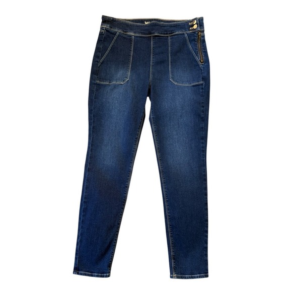 White House Black Market Denim - WHBM Skinny Ankle‎ Jeans Womens 8 Dark Wash Side Zip Pull On Patch Pocket Denim